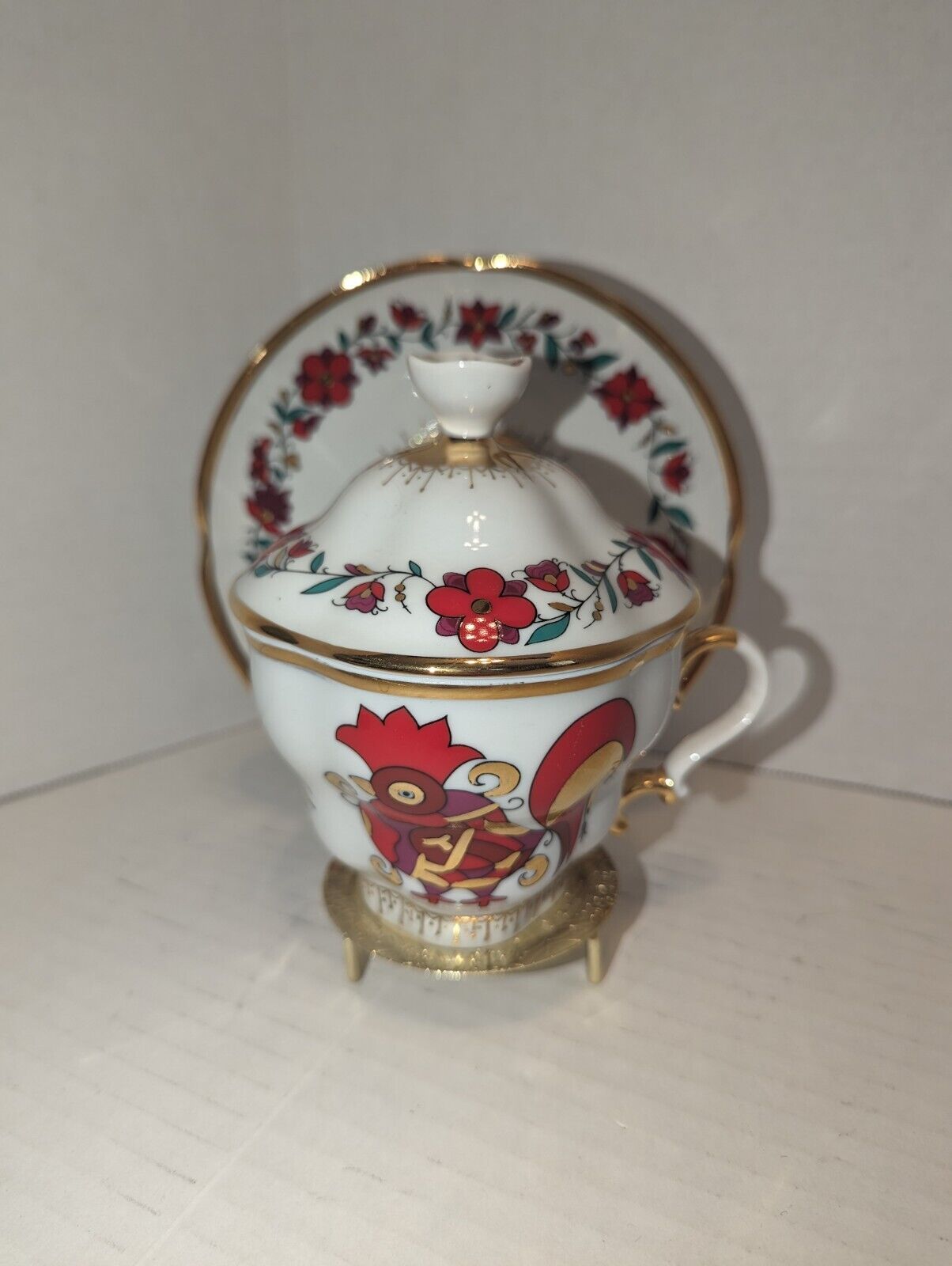Imperial Lomonosov Porcelain St. Petersburg Russia Teacup with Lid and Saucer
