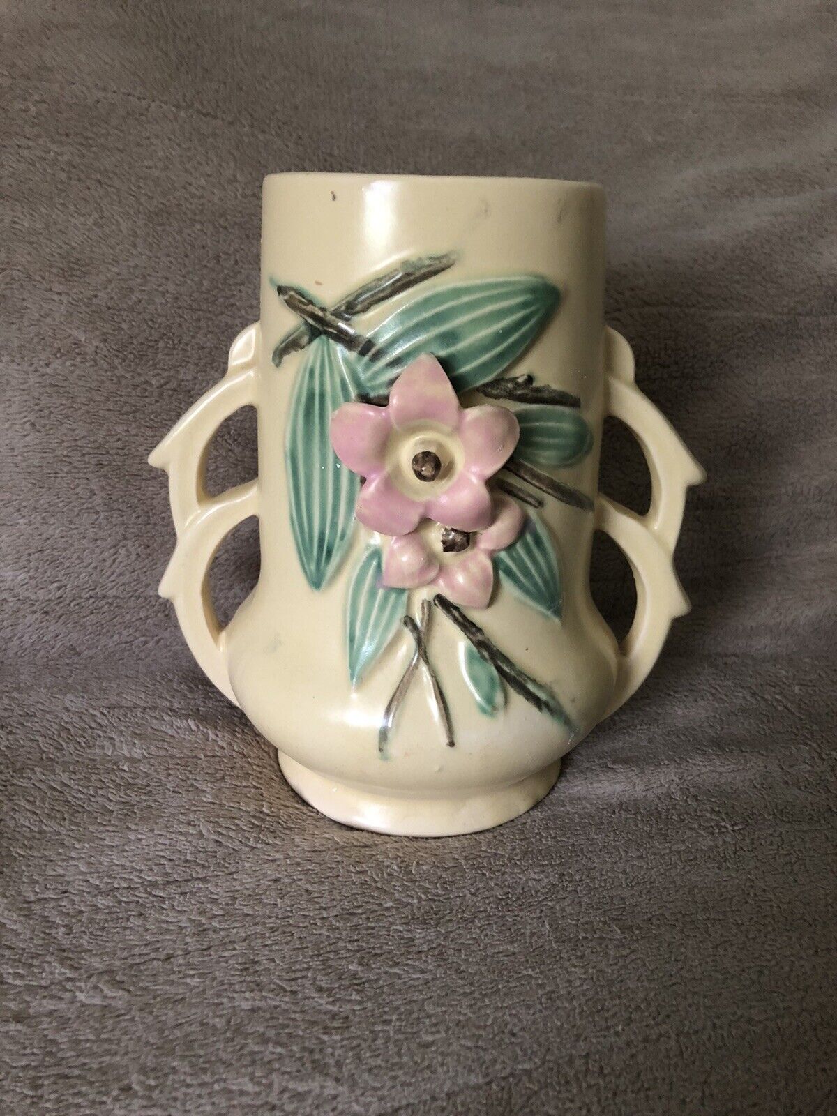 Vintage McCoy 1940’s Blossom Time Double Handle Vase
