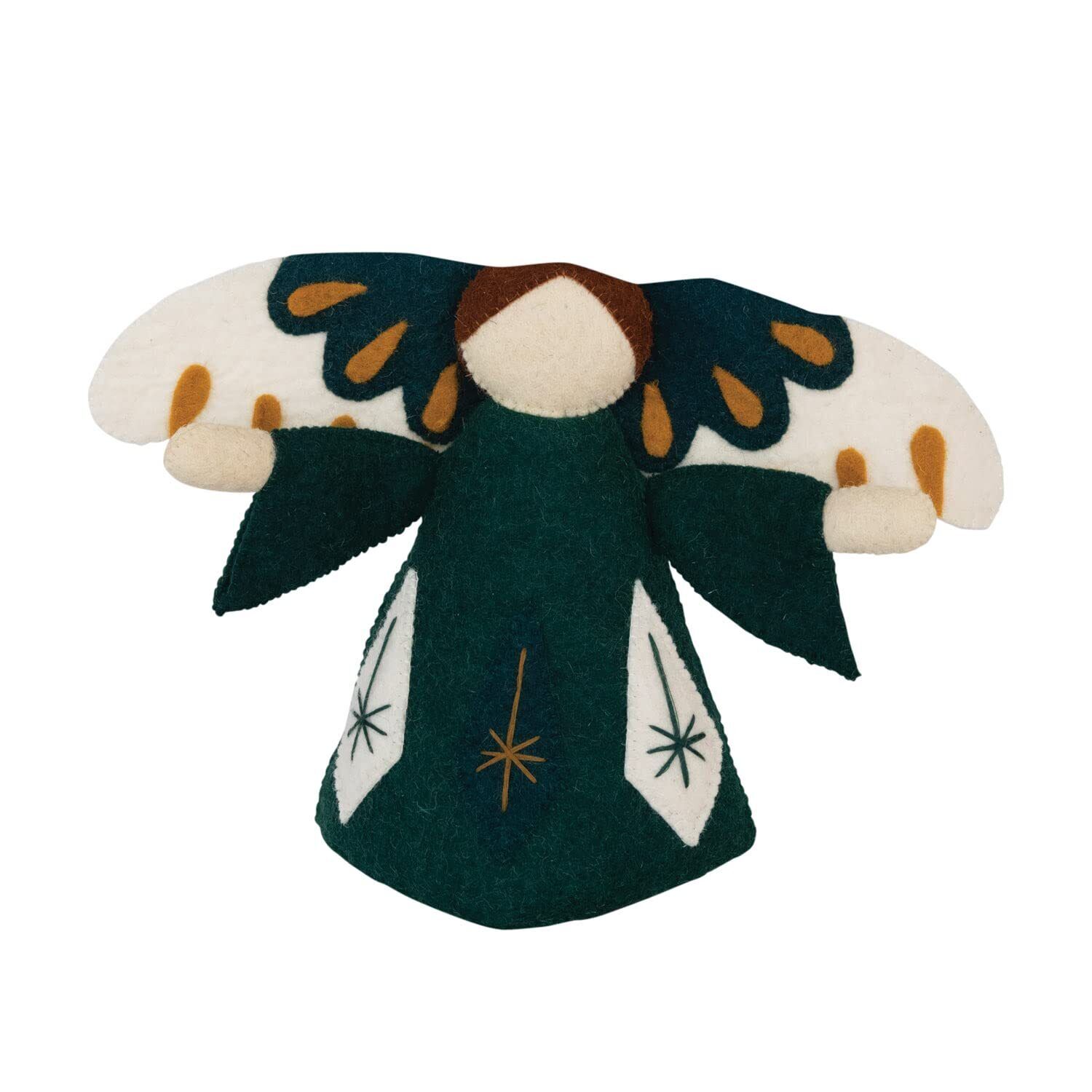 Wool Felt Angel Tree Topper with Embroidery and Applique, Multicolor