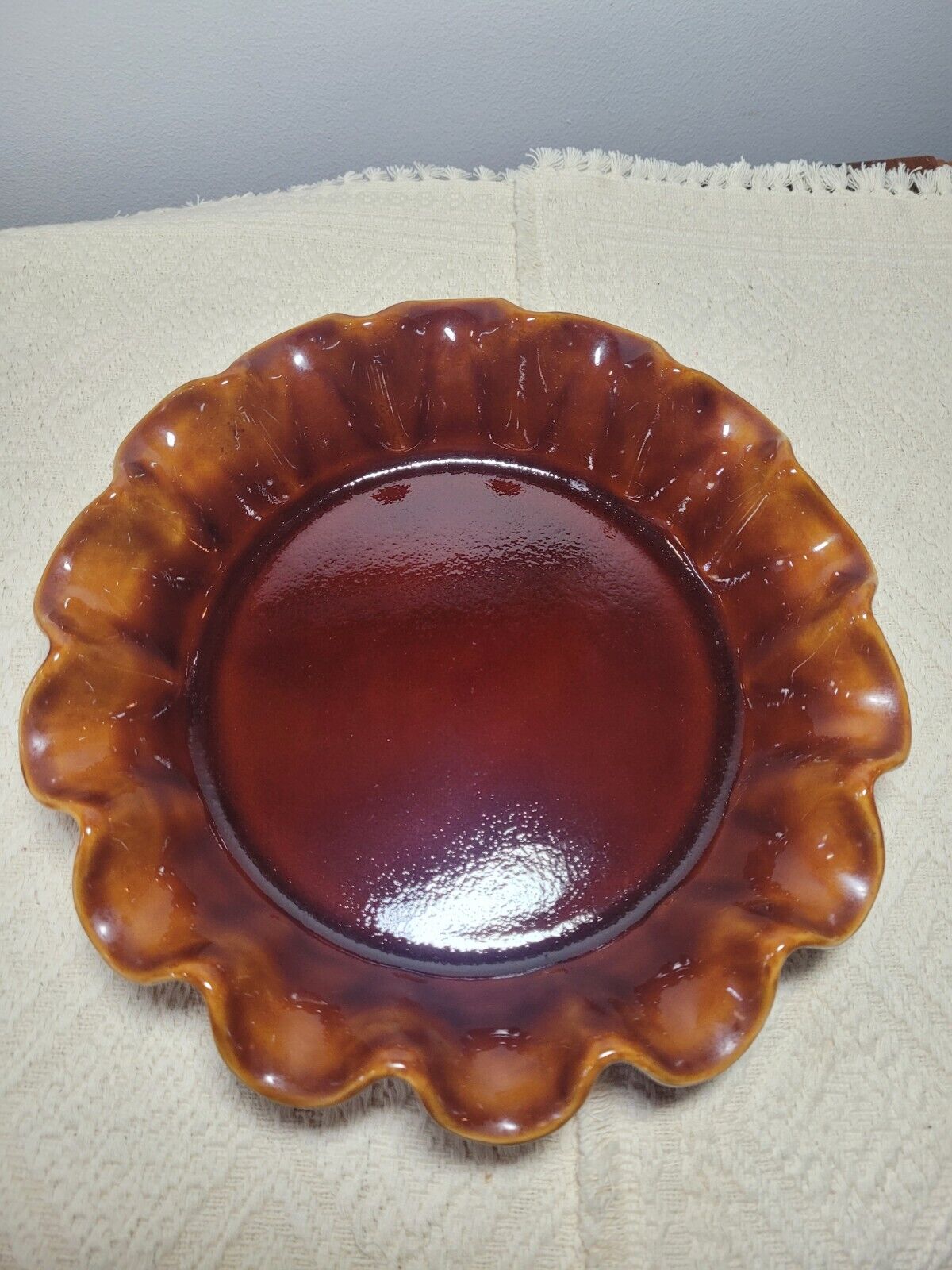 Emile Henry Deep Dish Fluted Ruffled Caramel Brown Pie Plate Shell 10” France