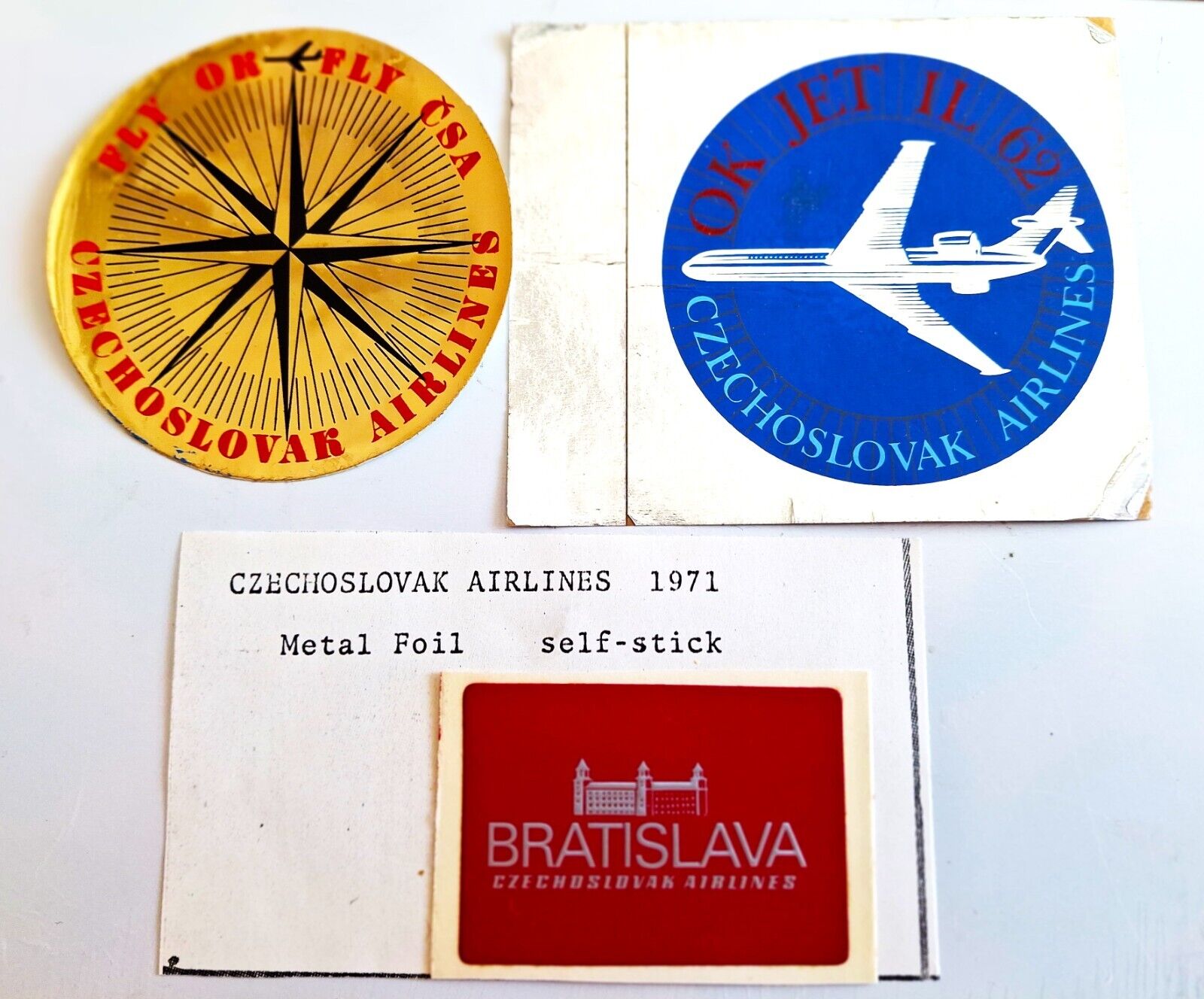 CSA Czechoslovak Airlines 3 Stickers, Fly OK Bratislava IL-62 VINTAGE STICKERS