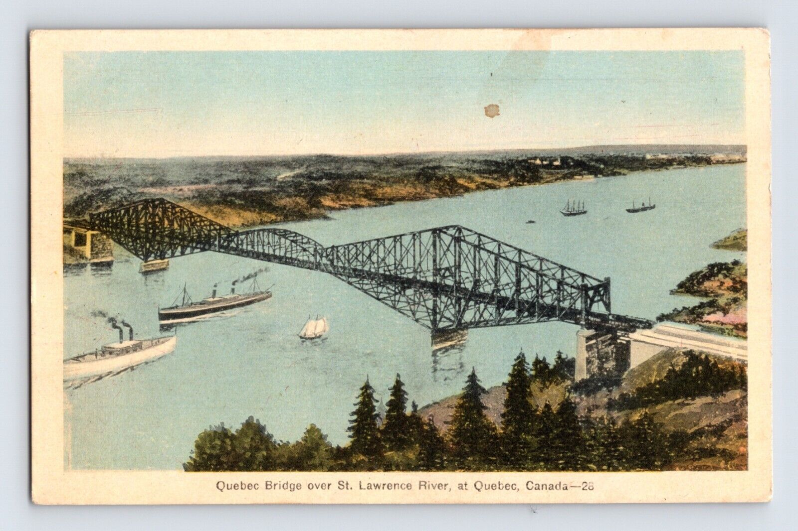 Postcard Quebec City Canada St Lawtence Bridge Aerial 1937 Posted