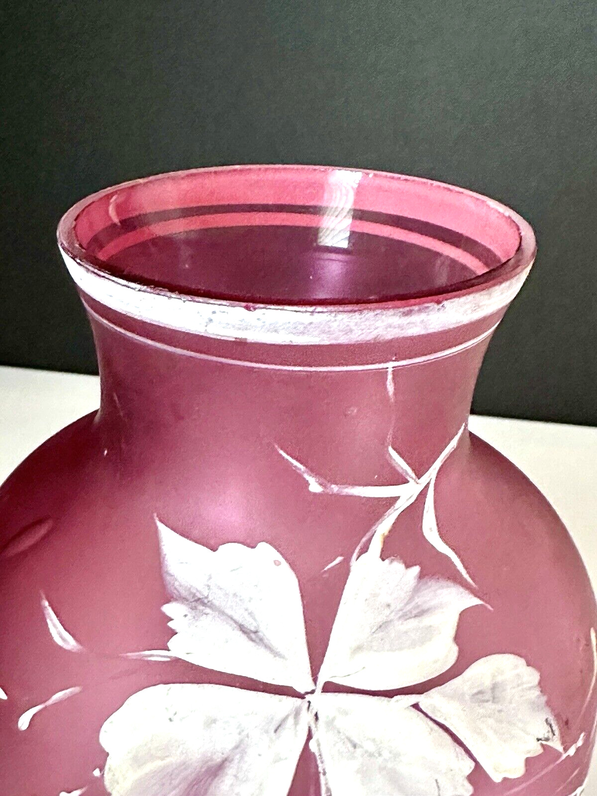 Antique Cranberry Florentine Floral Cameo Glass Vase ~ Possible Thomas Webb
