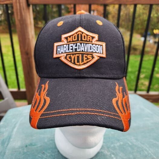 NEW Harley Davidson Motorcycles Black Orange FLAMES curved bill Baseball Hat Cap