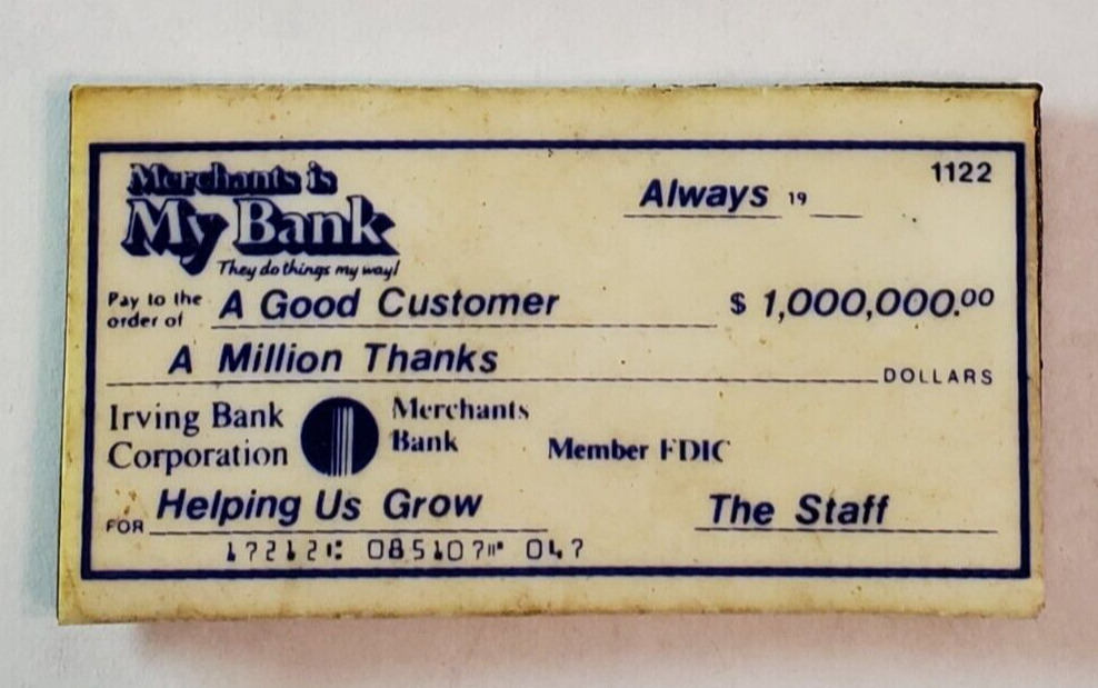VINTAGE ~ Refrigerator Magnet - 1 Million Thanks from Irving Bank Corp.