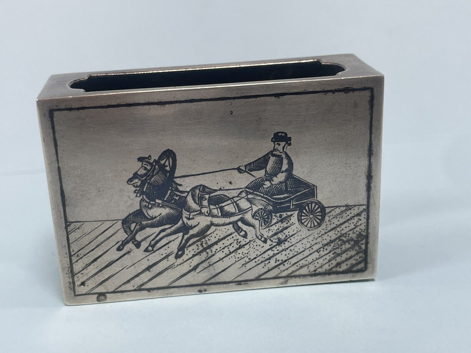 Adntique Rare 1900s Russian Imperial 875 Silver & Niello Match Holder/Box R15