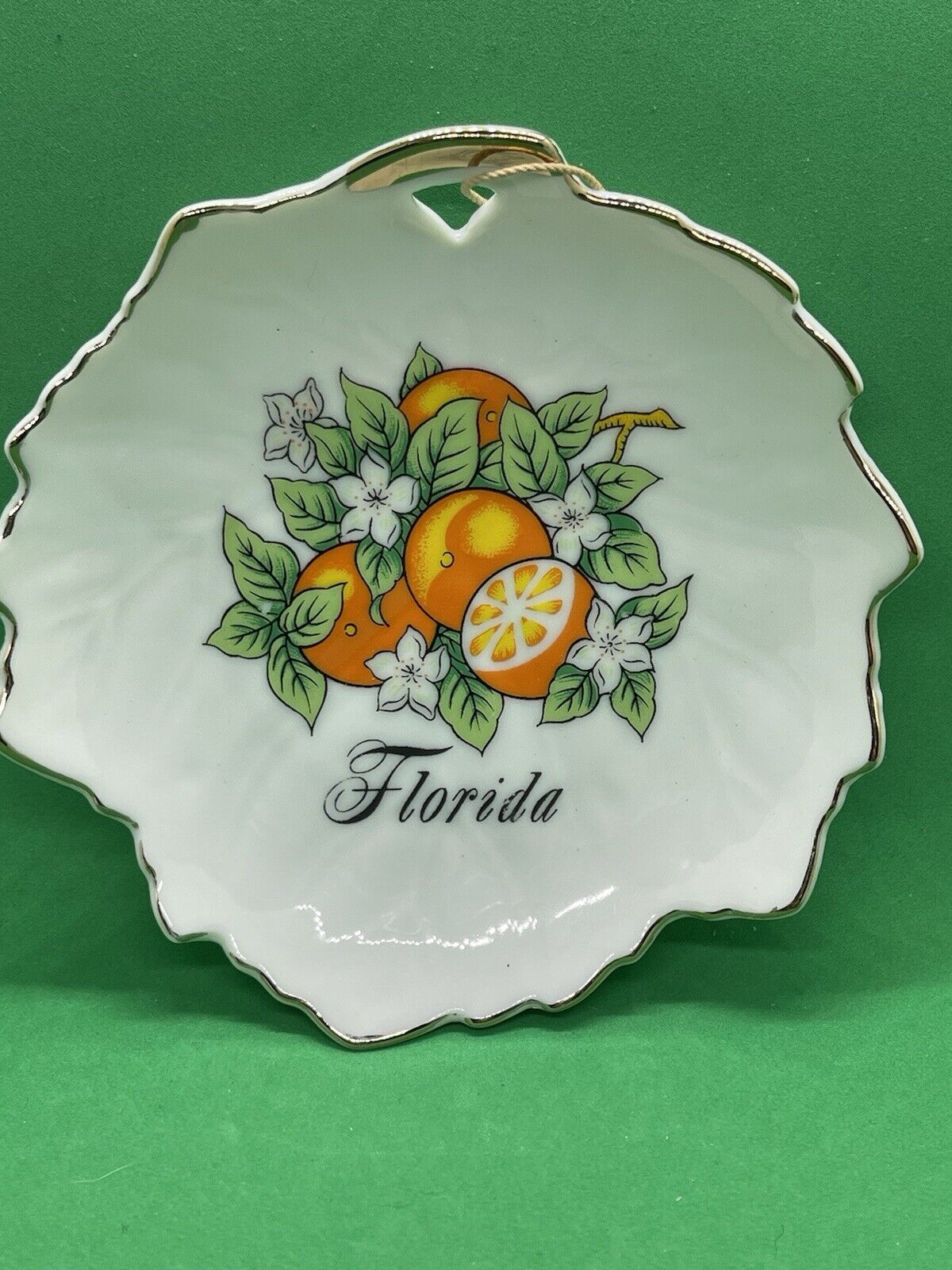 Vintage Souvenir Hanging Plate Florida Oranges Gold Trim Carrib Made In Japan 5”
