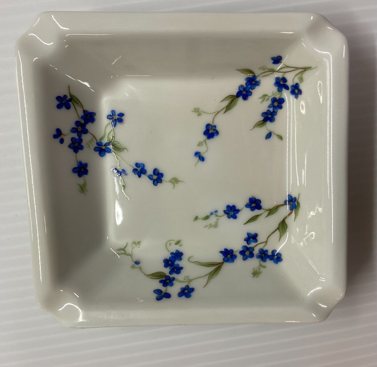 Vintage Limoges Porcelain Trinket Dish / Ashtray Blue Flowers Made in France