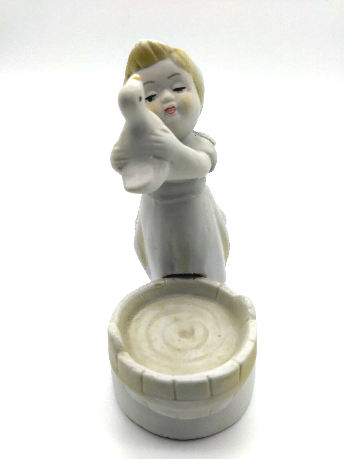 Vintage Bisque Girl Holding Duck Figurine - Adorable Fast Ship