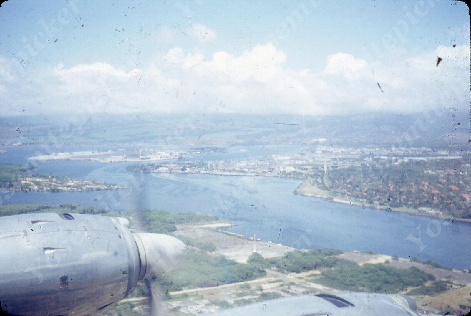 sl47  Original Slide 1968 Hawaii  Aerial view from airplane 972a