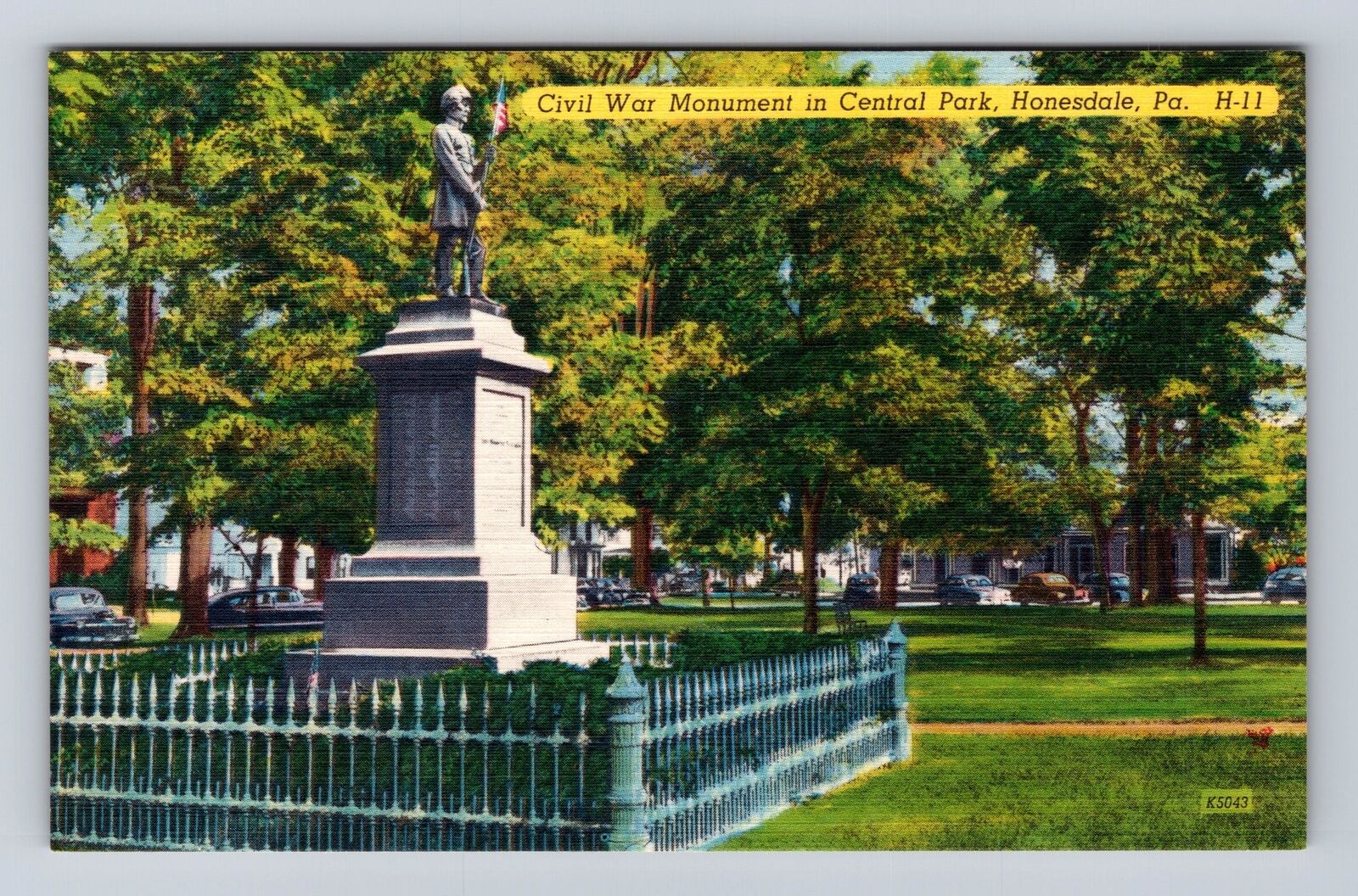 Honesdale PA-Pennsylvania, Civil War Monument, Central Park, Vintage Postcard