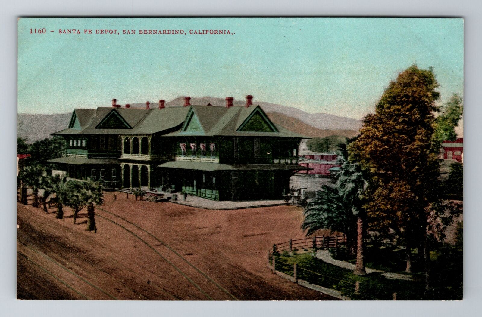 San Bernardino CA-California, Santa Fe Depot, Antique, Vintage Postcard