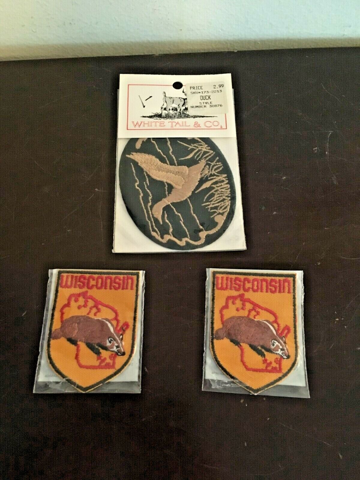 VINTAGE WISCONSIN BADGER STATE AND WHITE TAIL & CO. DUCK PATCH LOT YOU GET ALL 3