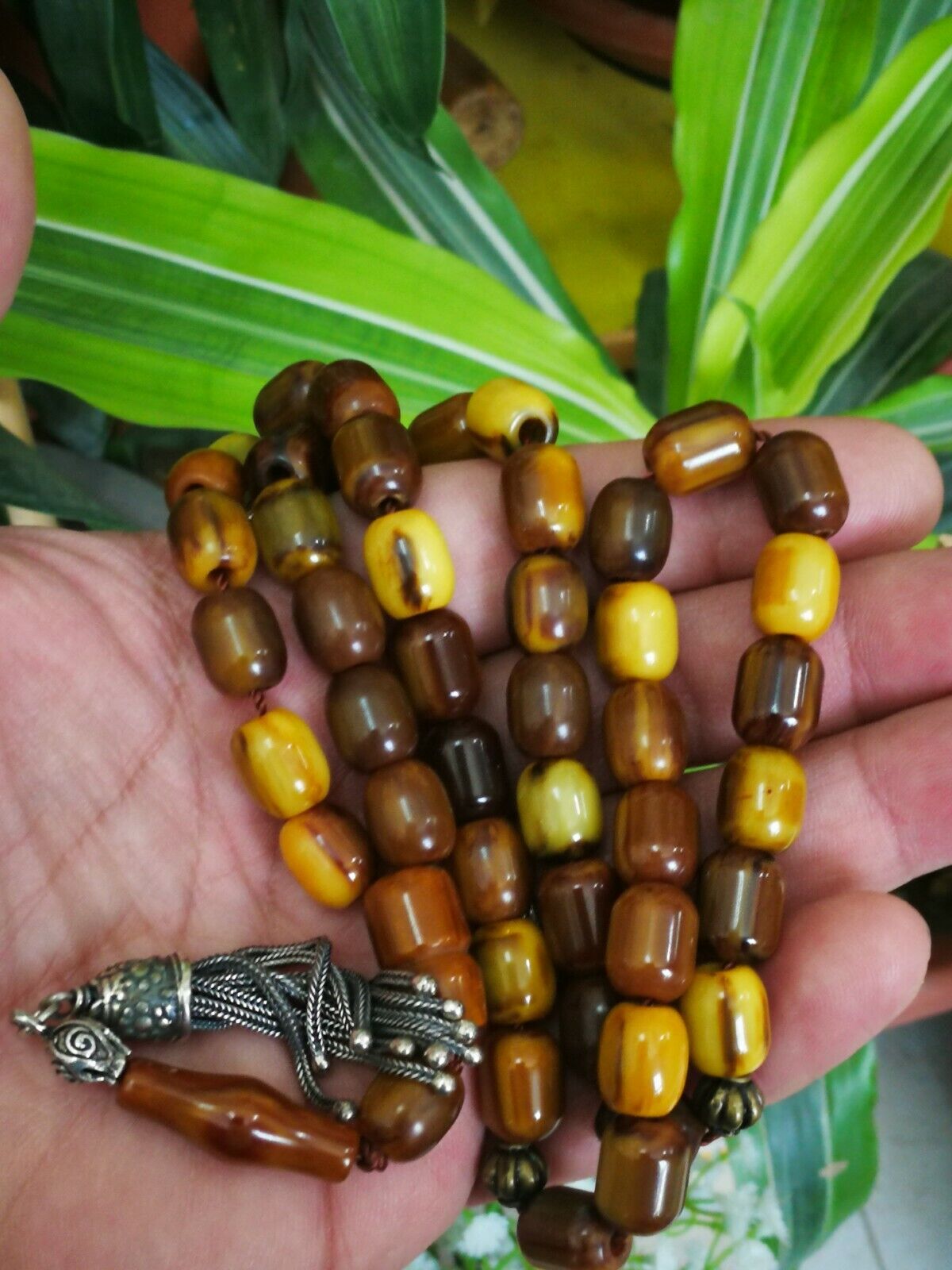 Old German Bakelite Islamic Prayer Rosary Tasbih Misbaha 45 Beads Silver Tassel