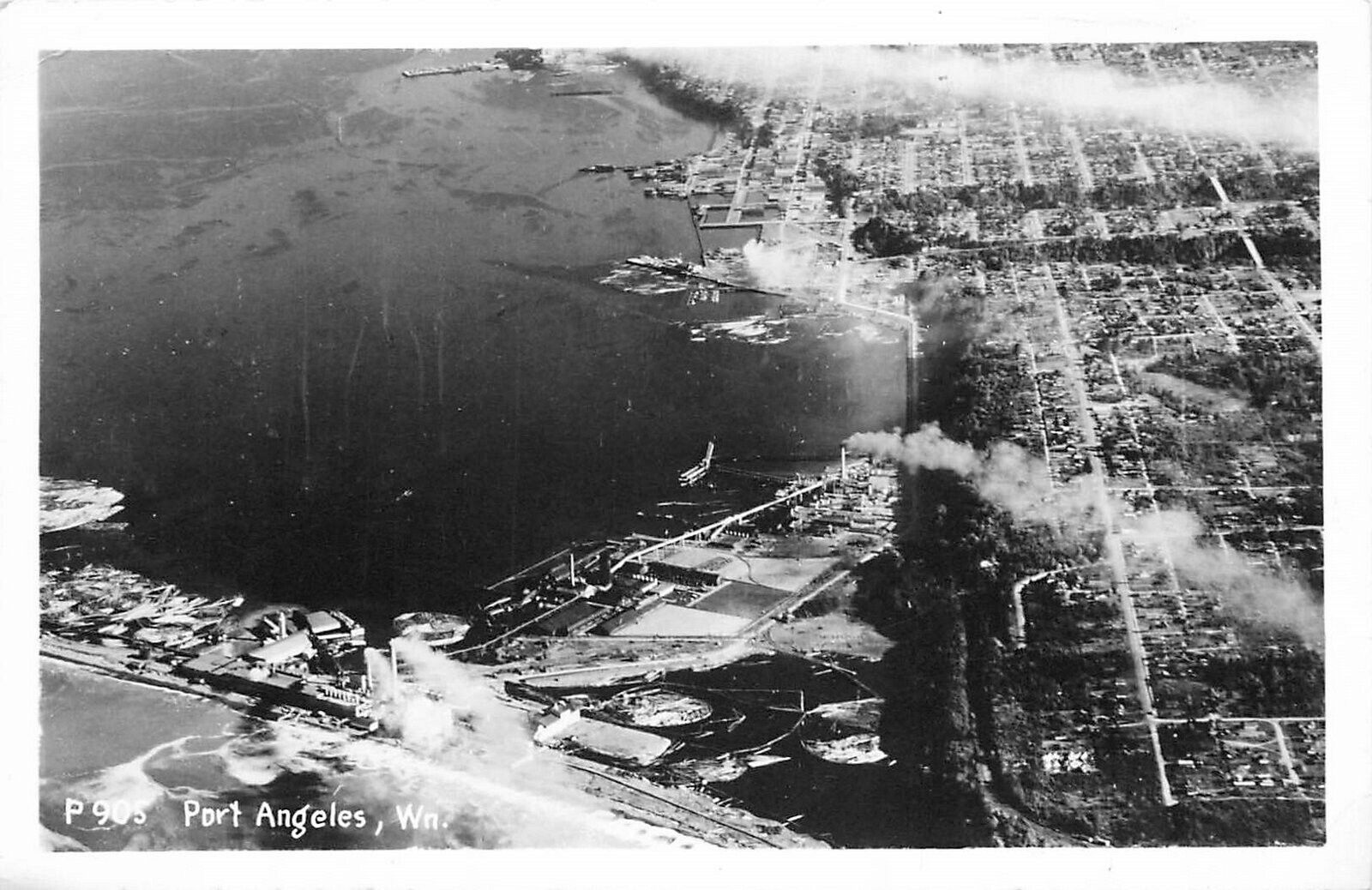 Postcard RPPC 1940s Airview Washington Port Angeles P905 WA24-3430