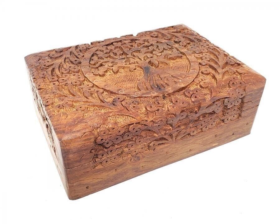 Tree of Life Carved Wood Box 5x7\