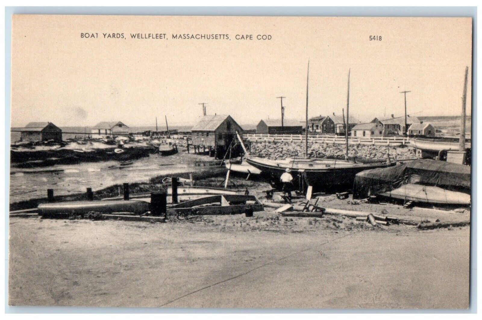 c1930\'s Boat Yards Wellfeet Cape Cod Massachusetts MA Unposted Vintage Postcard
