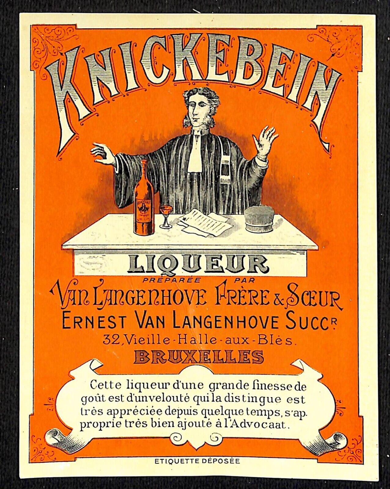 Knickebein Liqueur Bruxelles Paper Alcohol Label NOS VGC Scarce