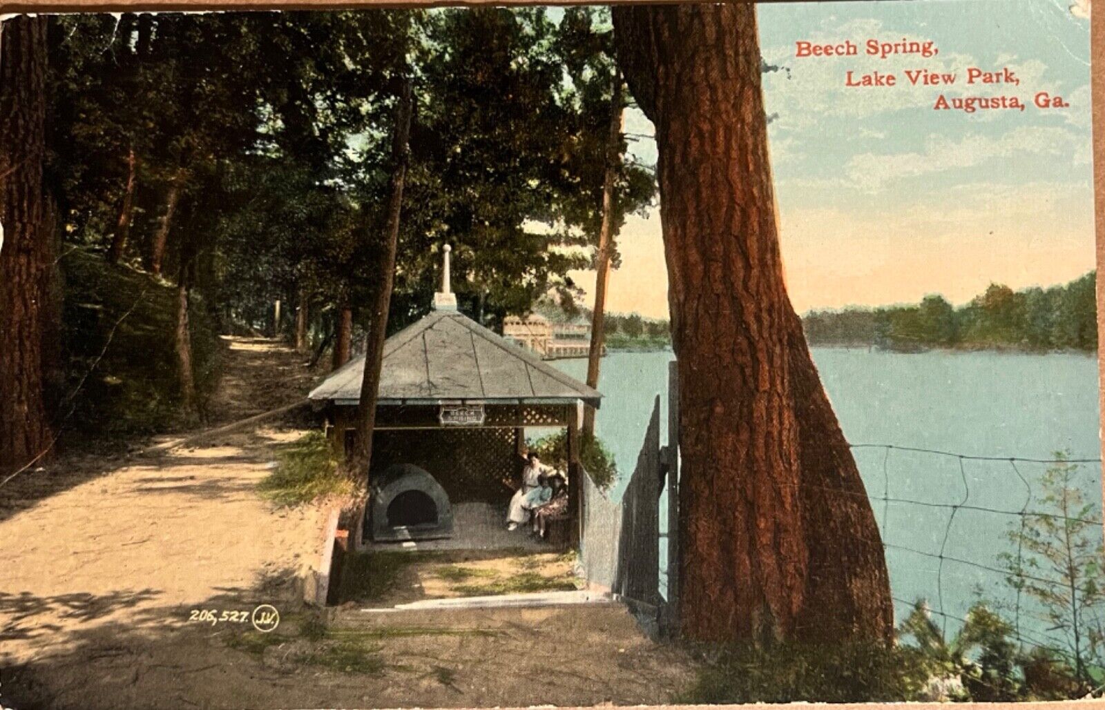 Augusta Georgia Beach Spring Lake View Park People Antique Postcard c1910