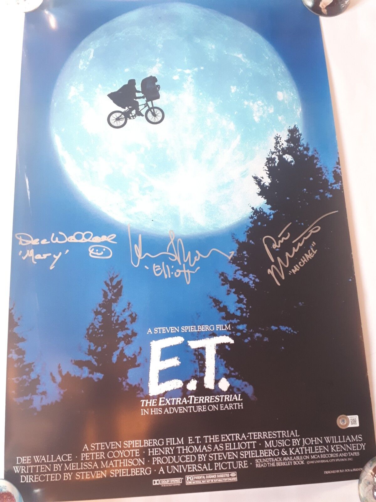 E.T THE EXTRA-TERRESTRIAL A2 POSTER 3x CAST SIGNED COA DEE WALLACE HENRY THOMAS