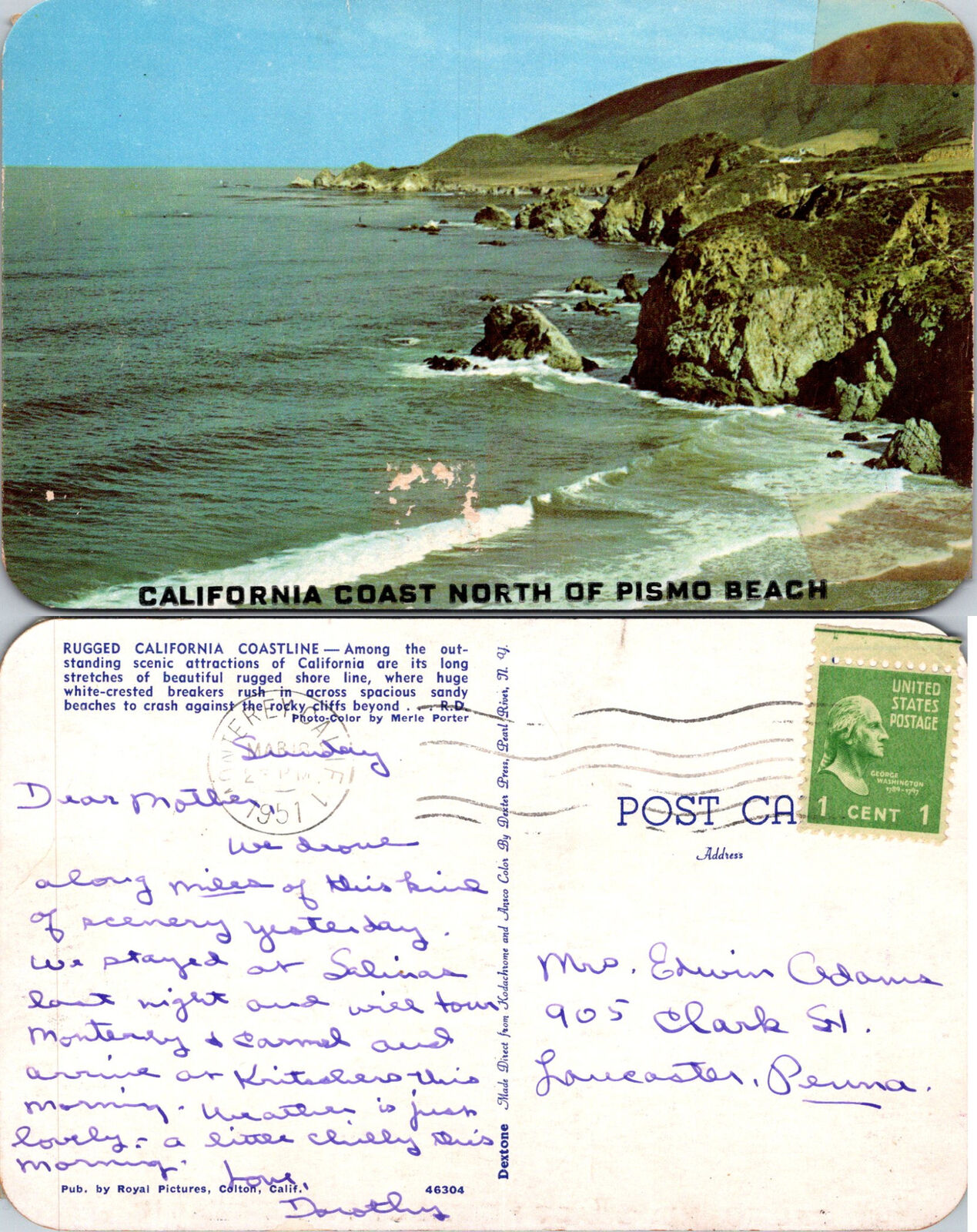 Rugged California Coastline Pismo Beach CA Postcard used 51744