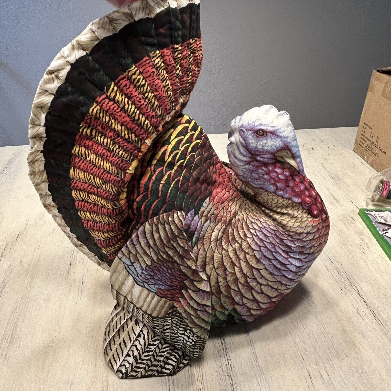 Handmade Stitched Turkey Stuffed Fabric Thanksgiving Fall Decor Realistic 14x12