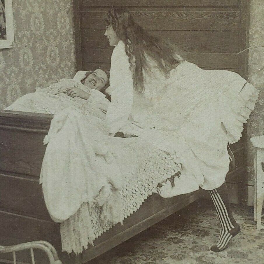 Women Undressed Getting In Bed Together After Ball Victorian Stereoview F248