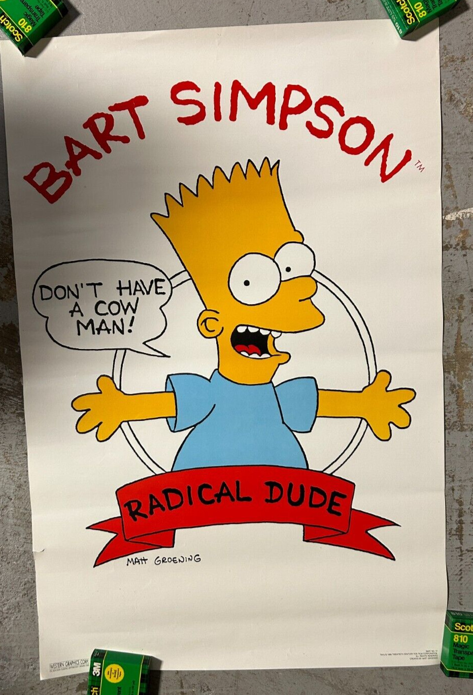1989 VTG The Simpsons Bart Simpson Radical Dude 27x40 Cartoon Poster PB39