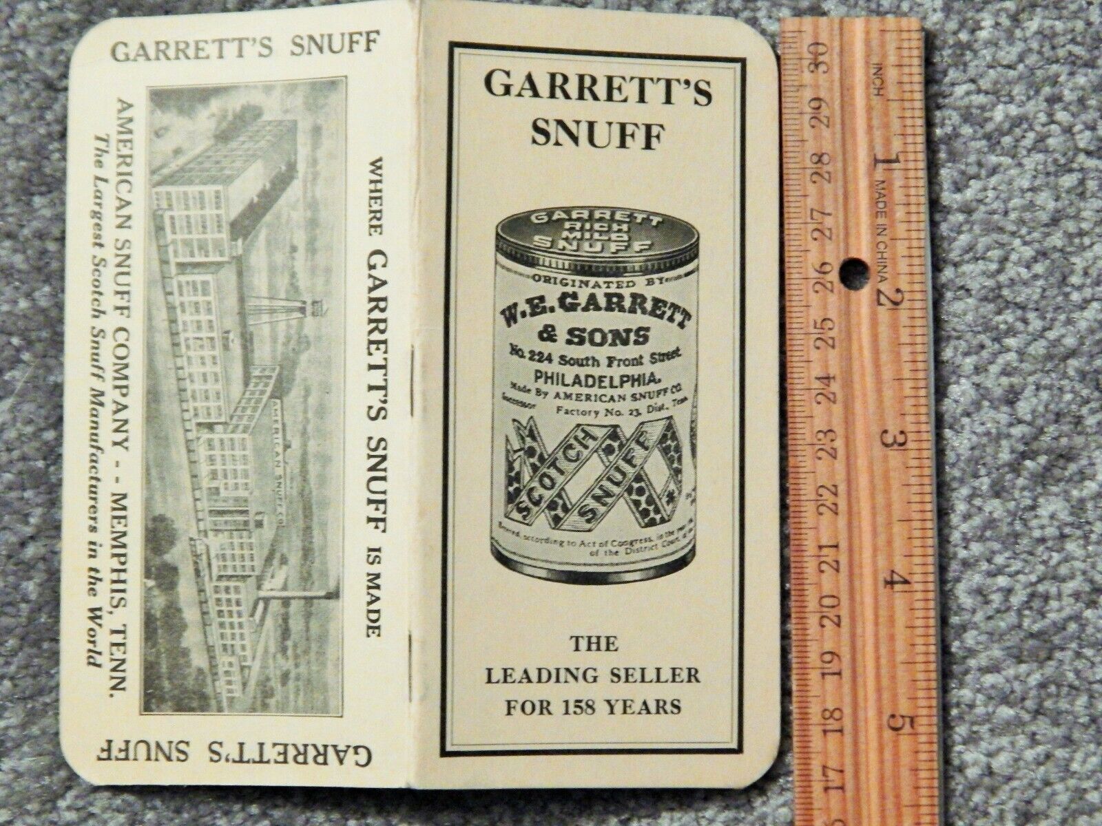 1940 Garrett\'s Snuff Tobacco Pocket Memo Booklet Calendar Memphis Tennessee