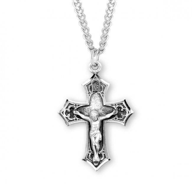 Gothic Style Sterling Silver Crucifix Size 1.5in x1.1in Features 24in Long chain