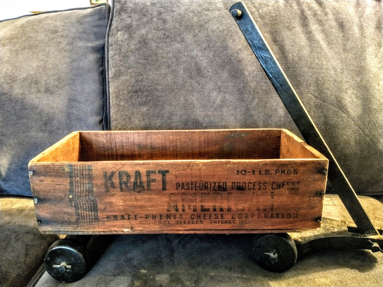 Vintage Antique Kraft Cheese Box - Made into a Doll Wagon