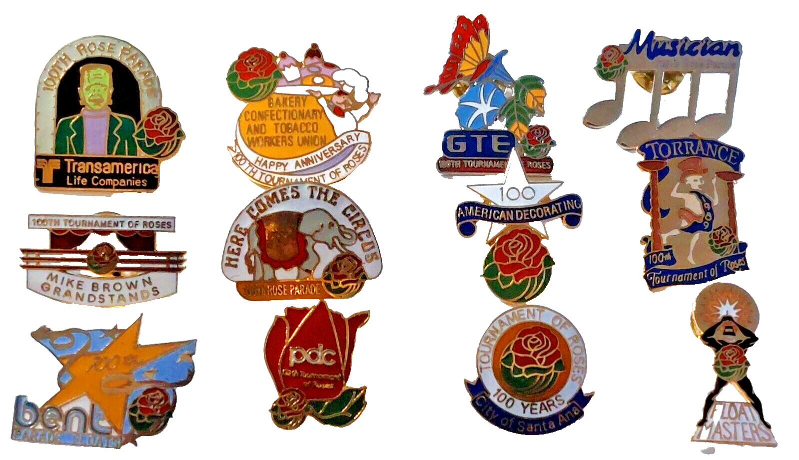 Rose Parade 1989 100th Tournament of Roses Lapel Pins Lot of 12 (4)