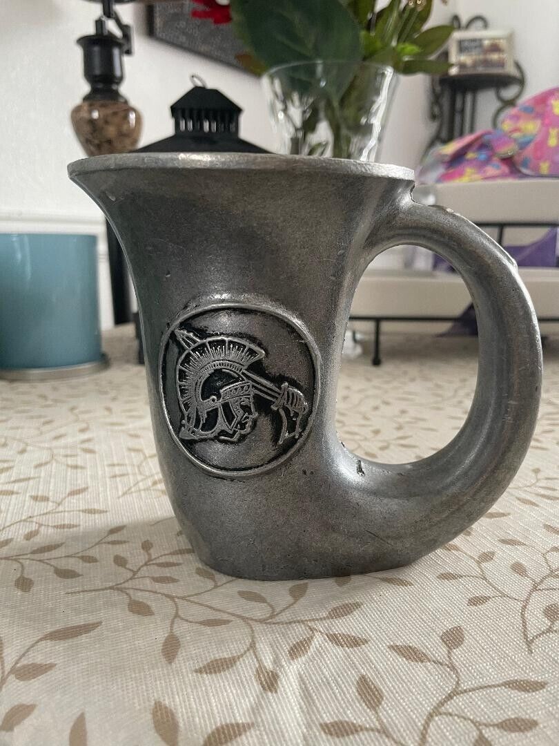 Unique European Style Pewter Beer Horn Mug , Spartan or Trojan Logo