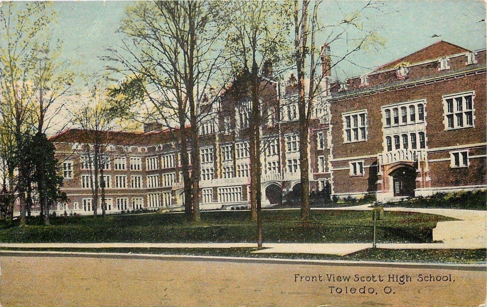Toledo Ohio~Road by Front View Of Scott High School~1914 Postcard
