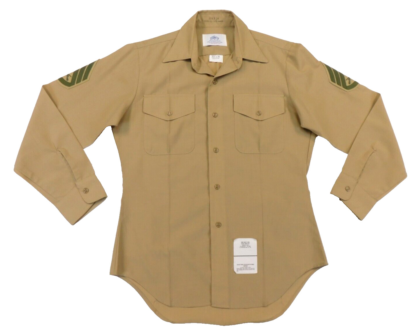 USMC Khaki 2122 Shirt 15 1/2 x 34 Long Sleeve Service Dress Poly/Wool US Marine