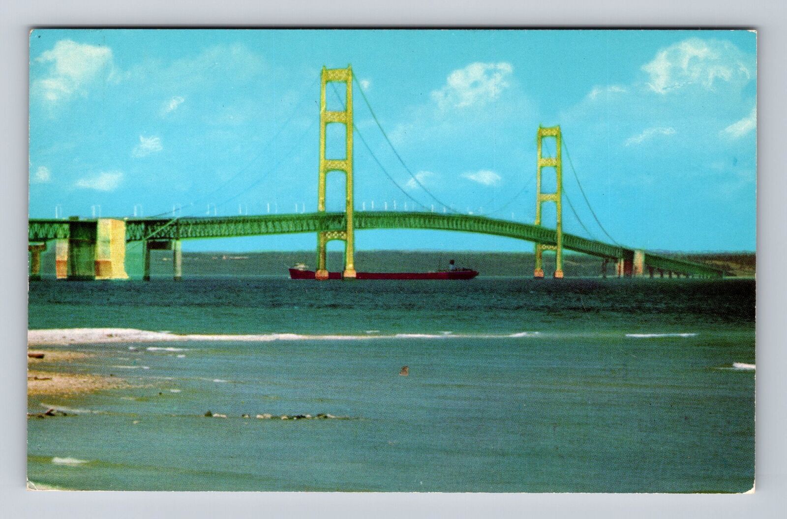 Mackinaw City MI-Michigan, Mackinac Bridge, Suspension Bridge Vintage Postcard