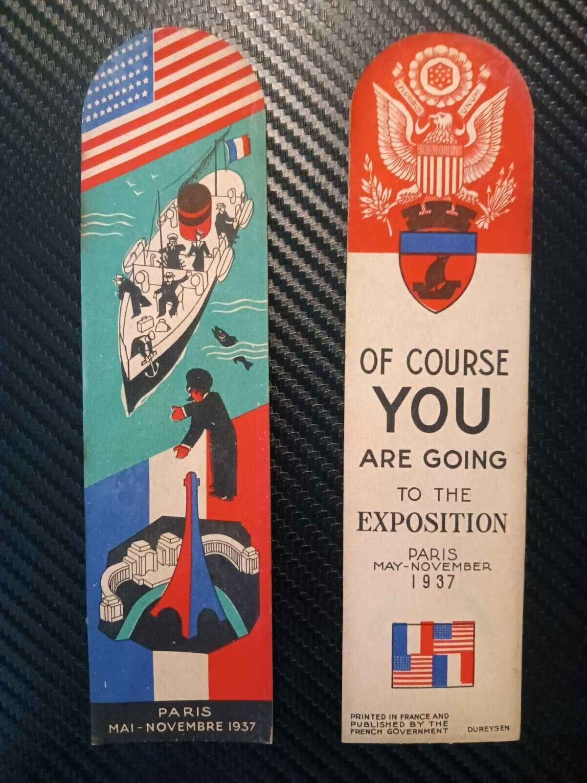 Vintage Paris Exposition 1937 Promotional Bookmark - Free US Shipping