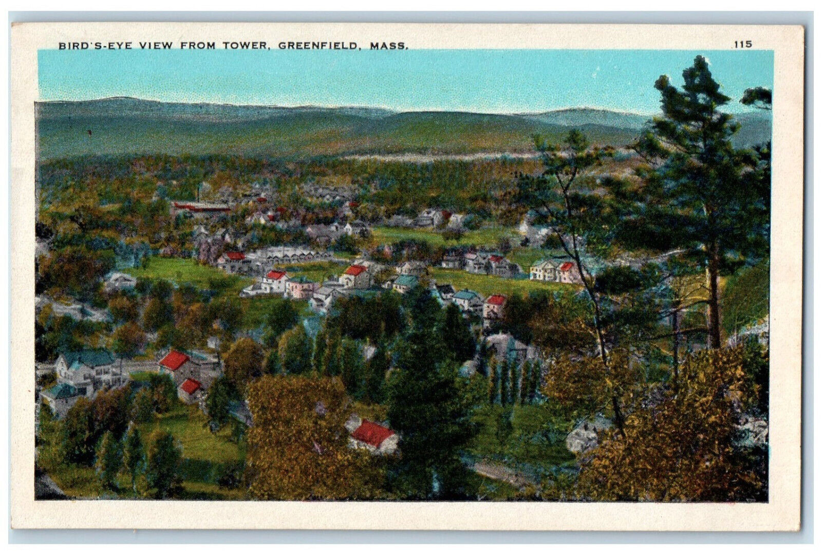 c1930\'s Bird\'s Eye View from Tower Greenfield Massachusetts MA Vintage Postcard