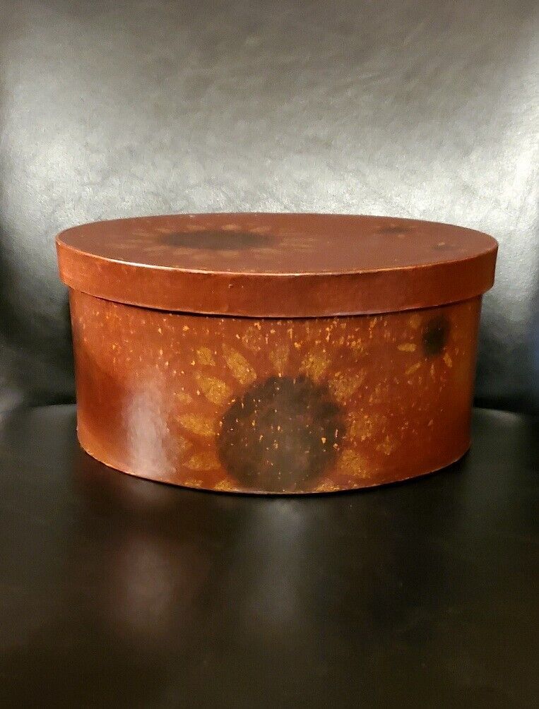 Vintage Oval Paper Box With Sunflowers Stencil