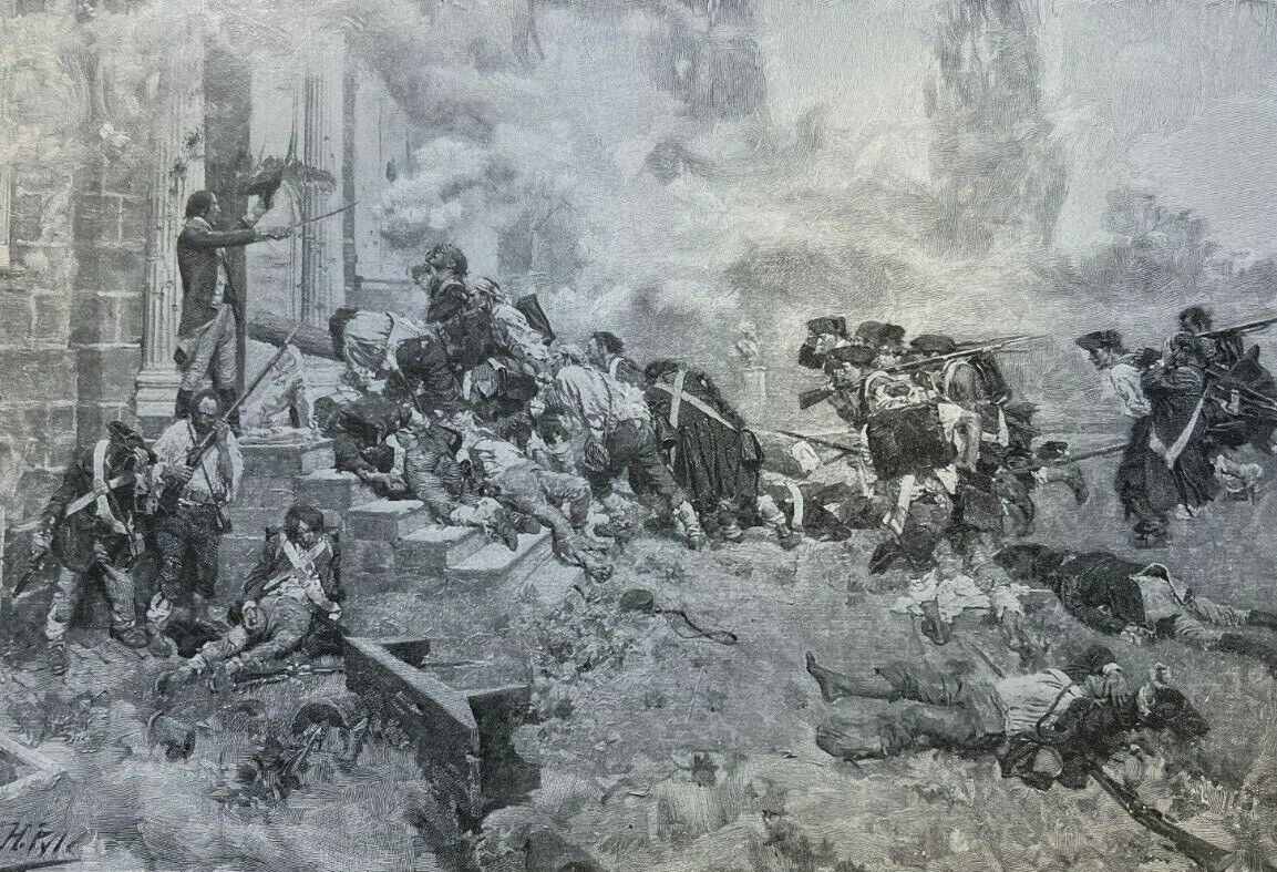 1898 Vintage Magazine Illustration Revolutionary War Attack on Chew House