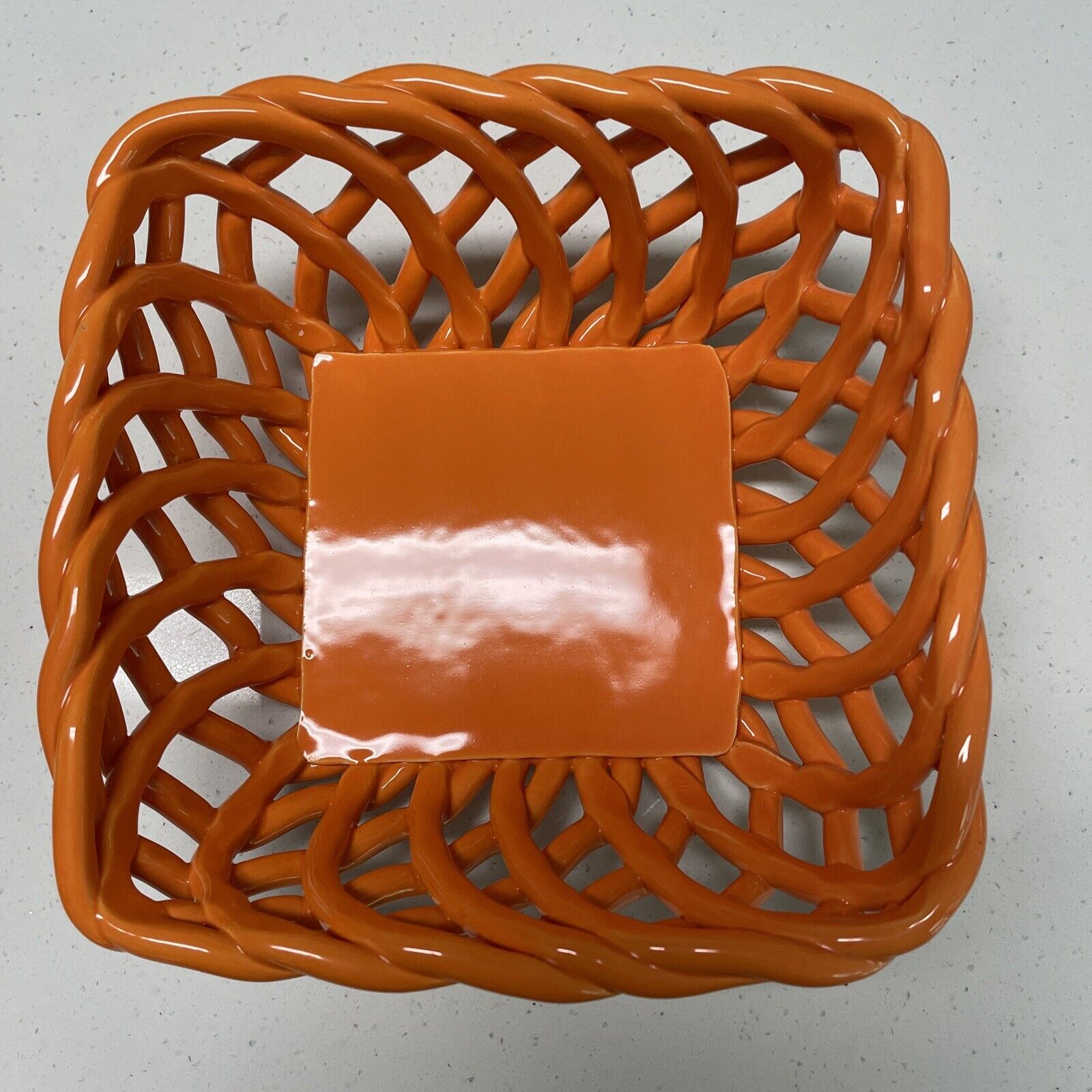 Meritage Lattice Basket Square 7” Bright Pumpkin Orange NWOT