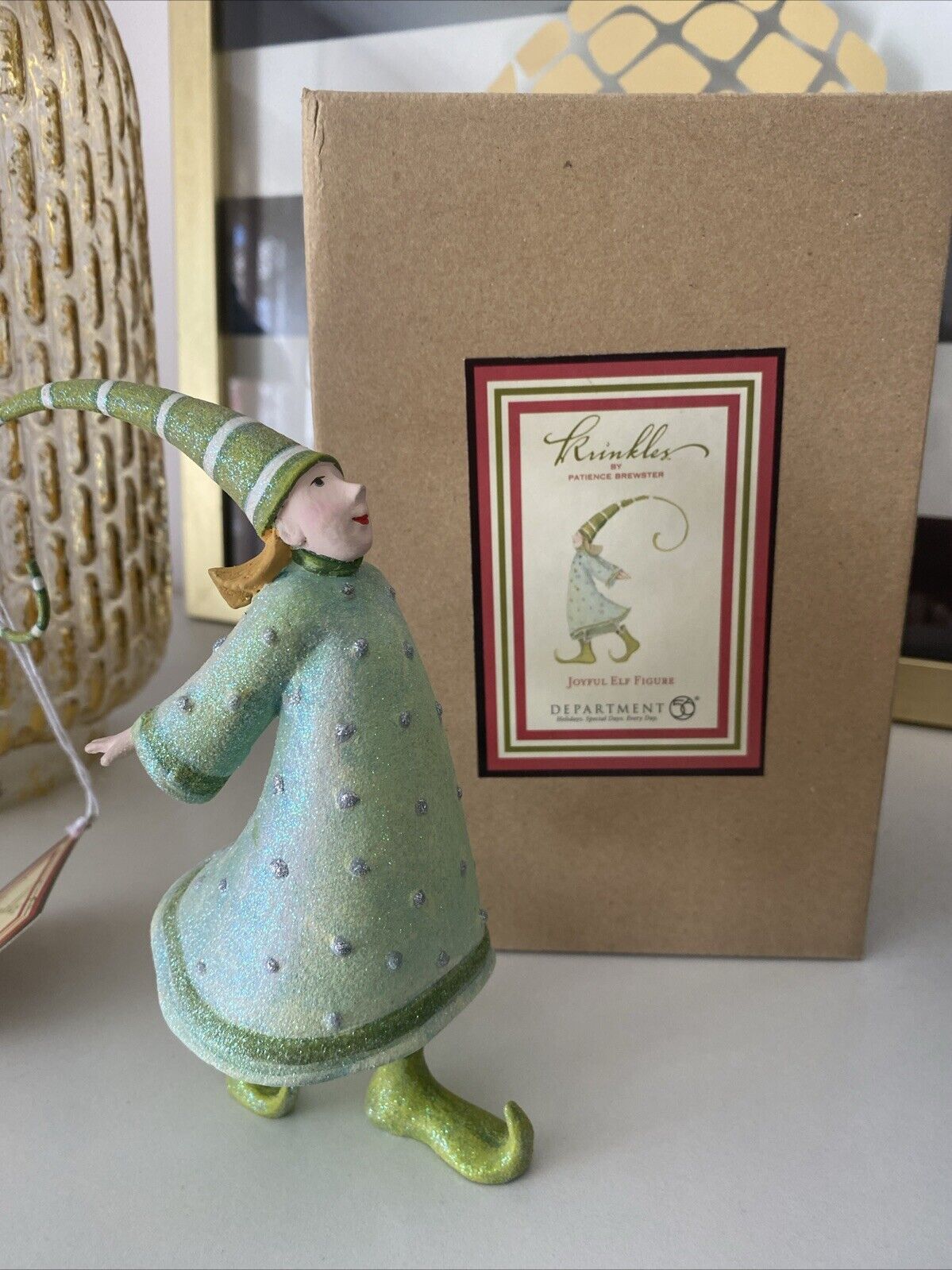 Patience Brewster Joyful Elf Figure Ornament Green Long Hat 796938 NIB Rare