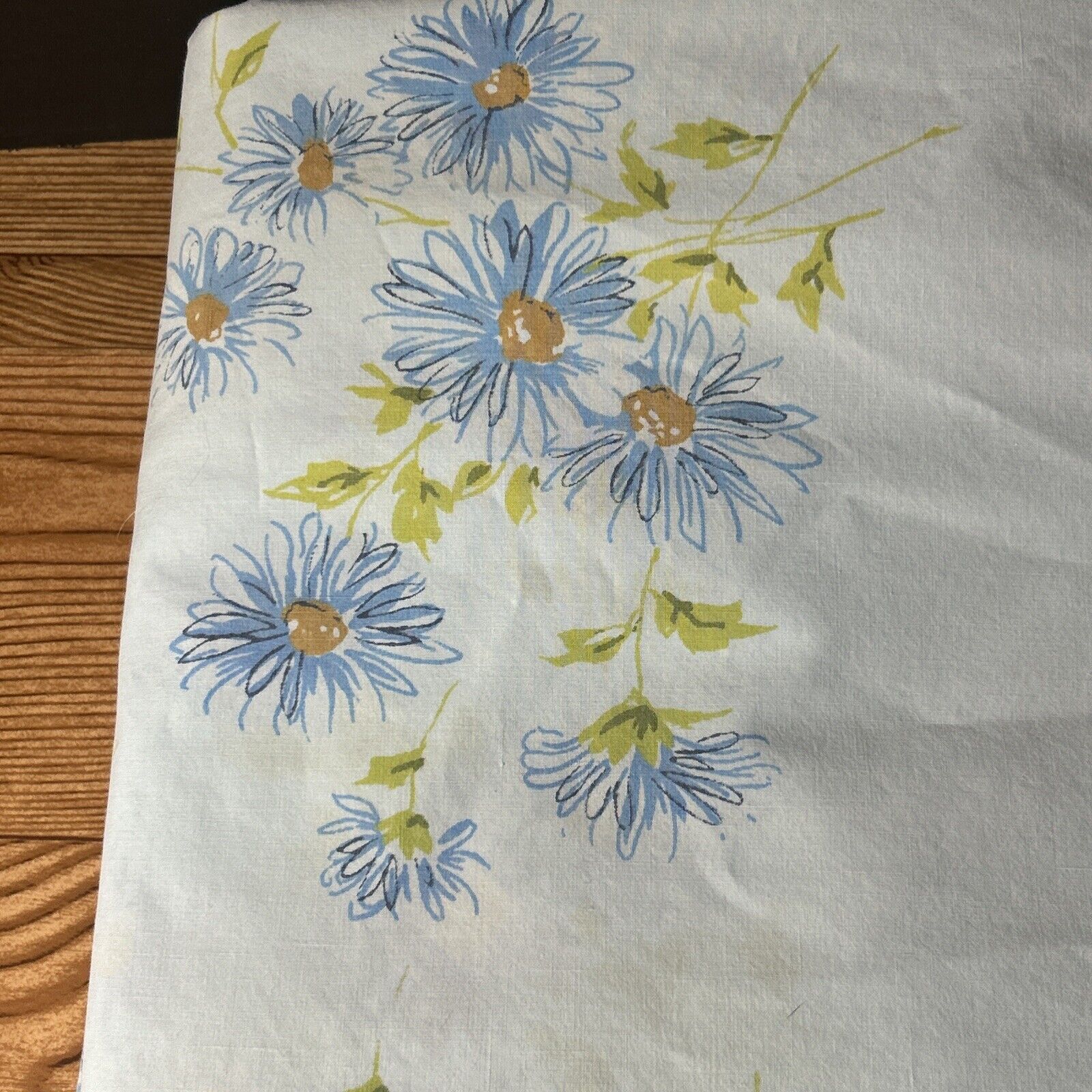 Vintage Twin SHEET SET FITTED + FLAT Blue Flowers 1960s Pacific Miracle
