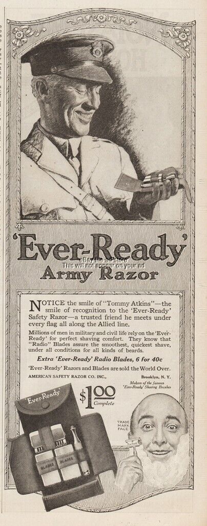 1918 Ever Ready Army Outfit WWI American Safety Razor Brooklyn Tommy Atkins Ad