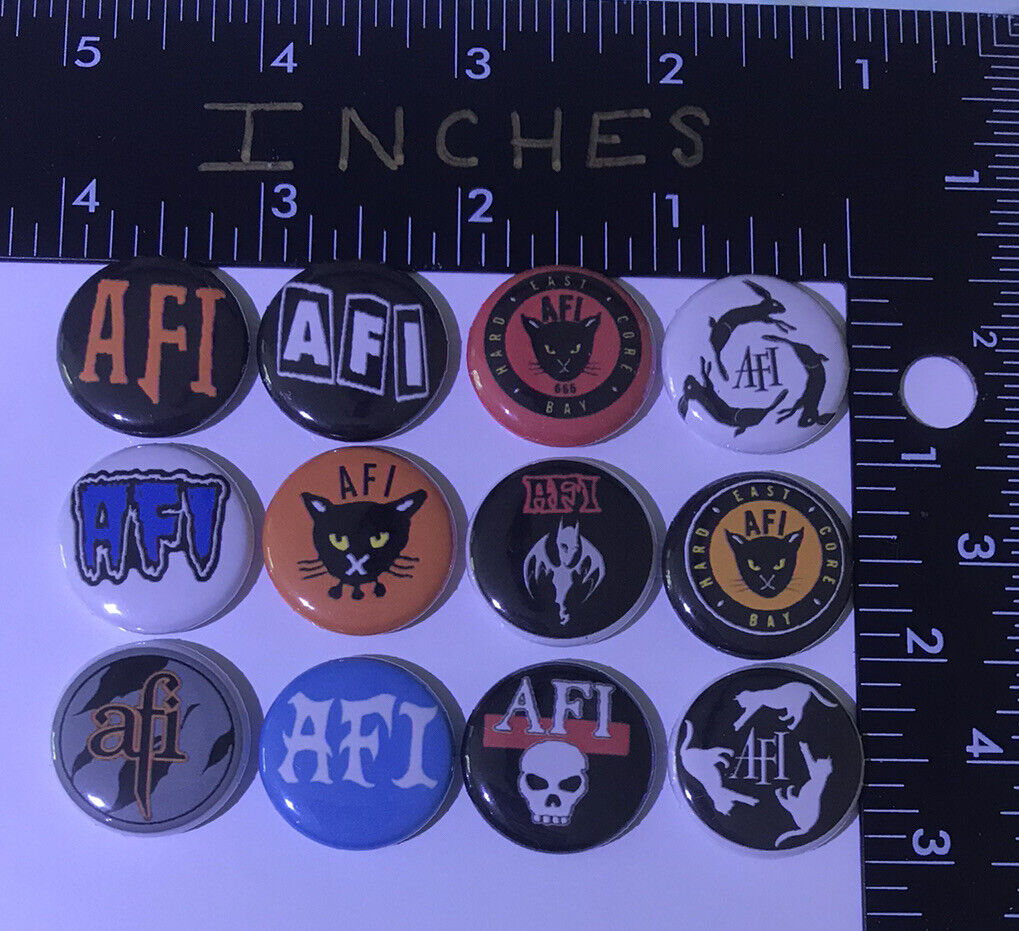 AFI 12 Pin Set Punk rock Hardcore Pins Button 1 Inch Cat Grey Murder 666 Davey O
