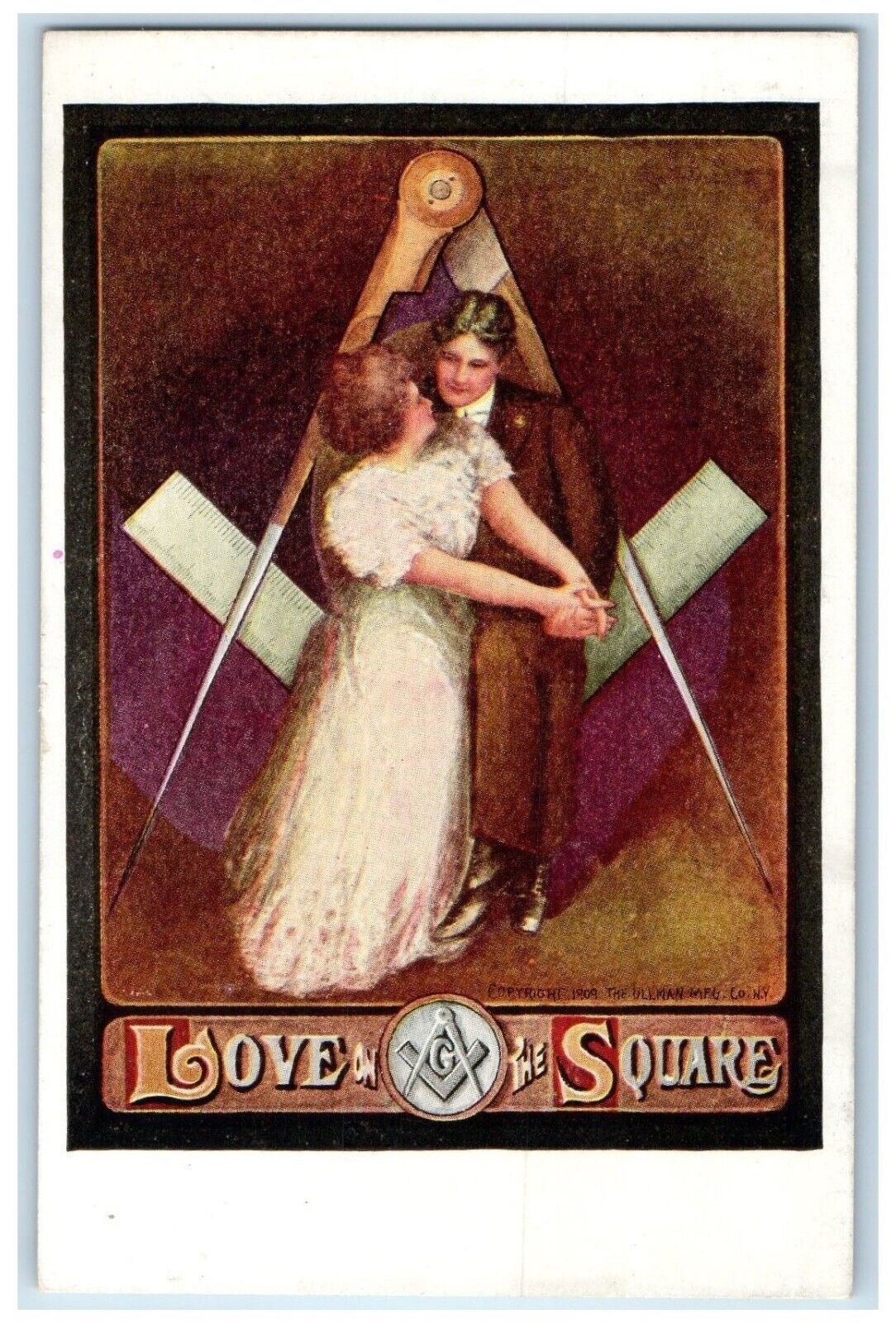 c1910's Couple Romance Love On The Square Mason Unposted Antique Postcard