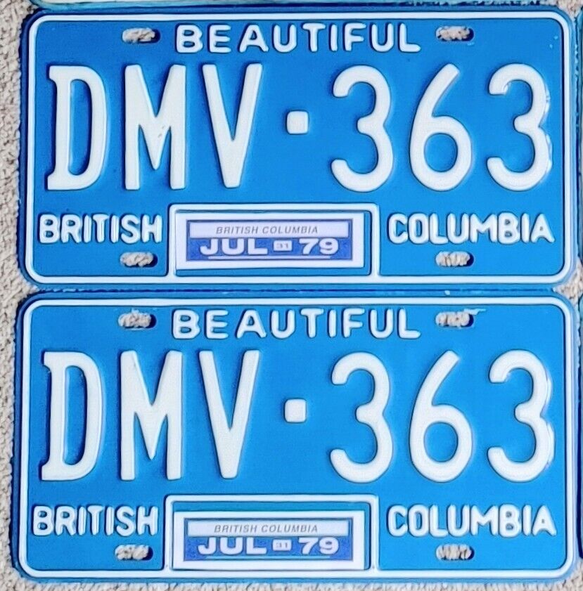 *1979 British Columbia License Plate PAIR* #DMV-363 Very Nice . RARE NUMBER