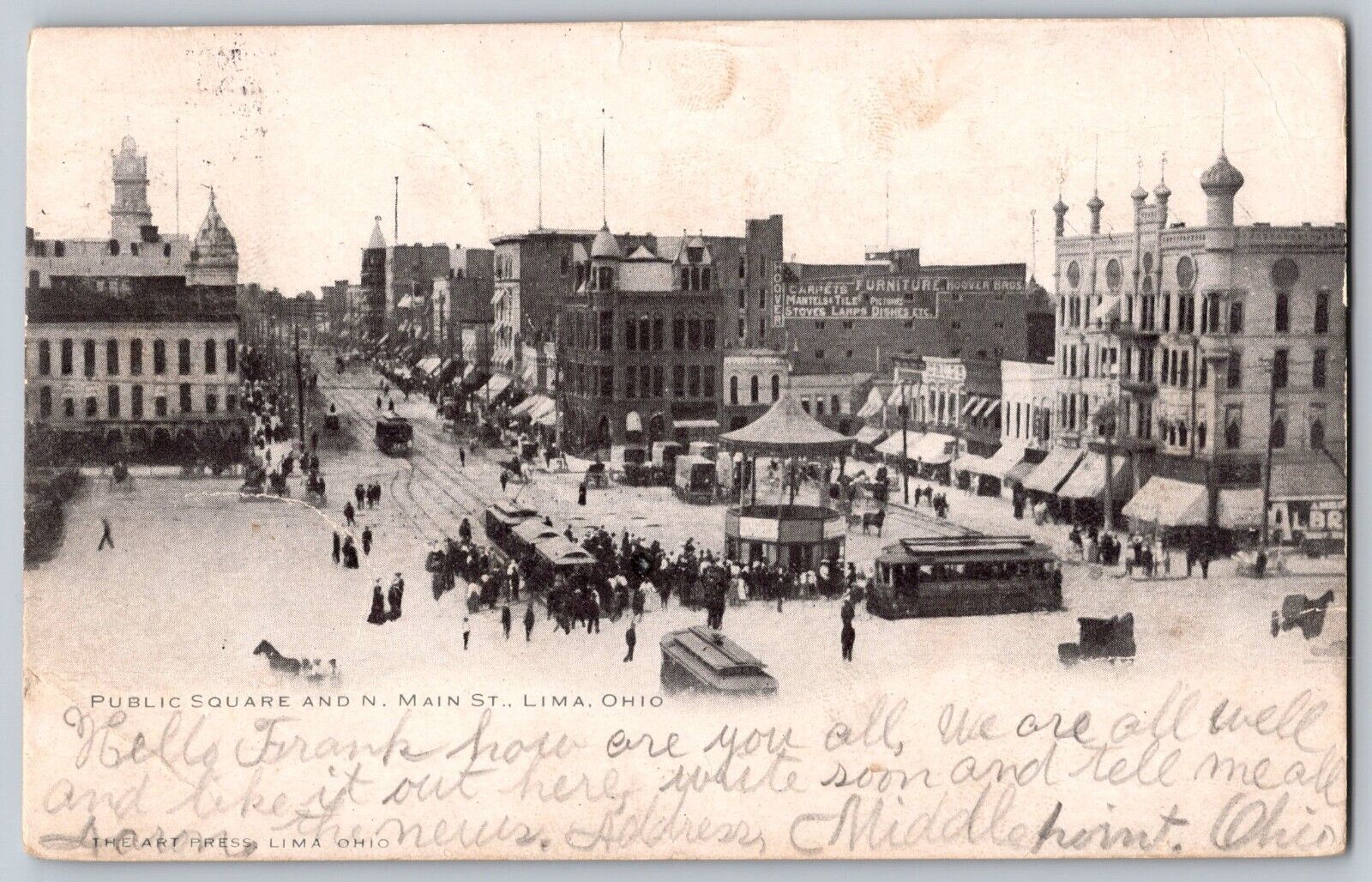 Postcard Antique Public Square And North Main Street Lima Ohio B10
