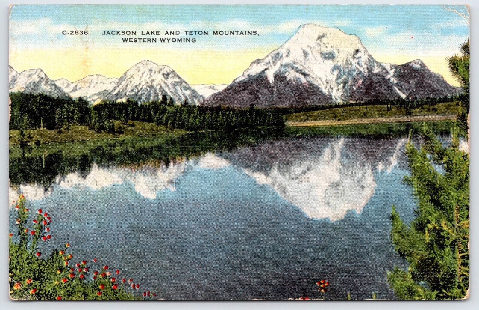Postcard Jackson Lake & Teton Mountains Western Wyoming Posted 1949