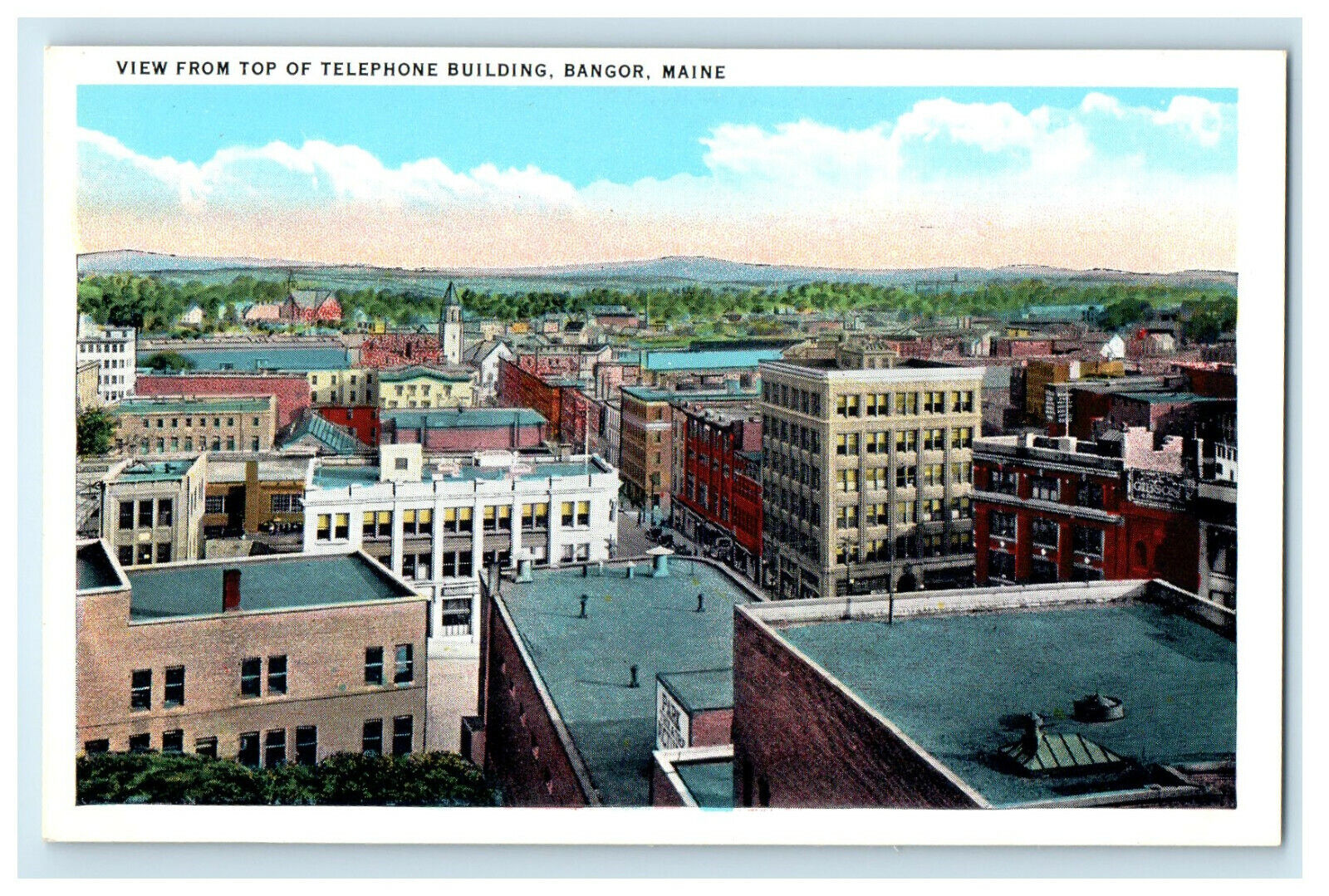 1930 View from Top of Telephone Building, Bangor, Maine ME Vintage Postcard